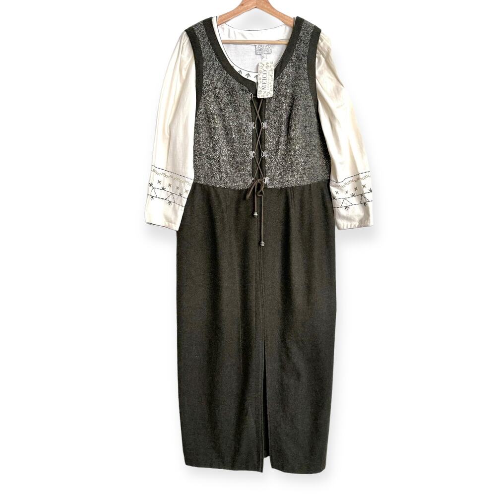 NWT Meico Landhaus Look Wool Blend Dress Embroidered Jersey Blouse Women's XL